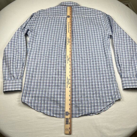 Peter Millar Mens Shirt Large Blue and White Plaid 100% Cotton Button-Down - Picture 8 of 10
